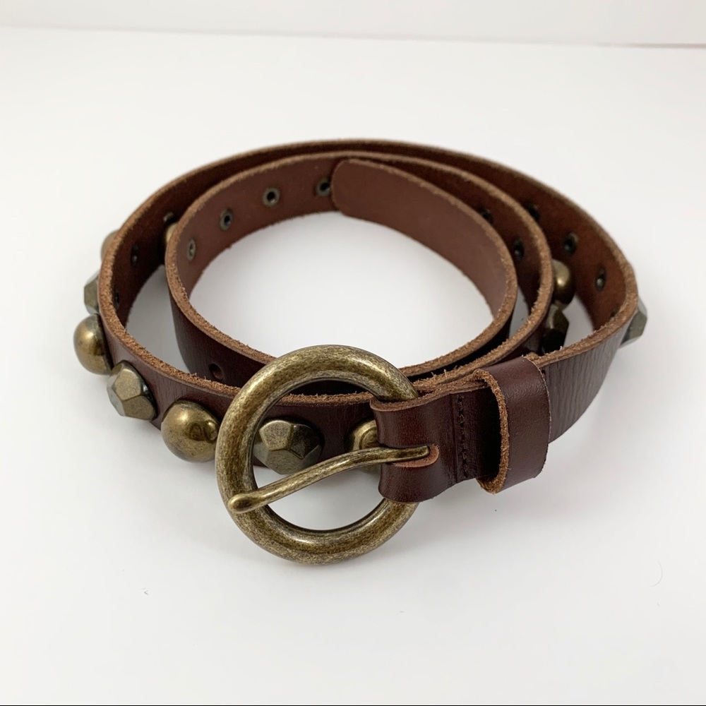 Brown leather studded belt